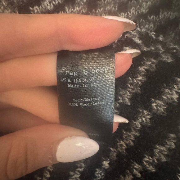 Rag & Bone 100% wool black white grey classic quiet luxury crew neck sweater - Picture 8 of 10